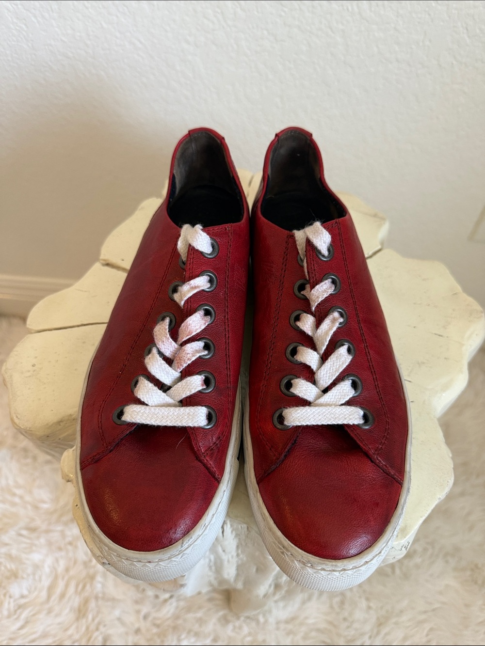 Paul Green Red Leather Lace-Up Sneakers